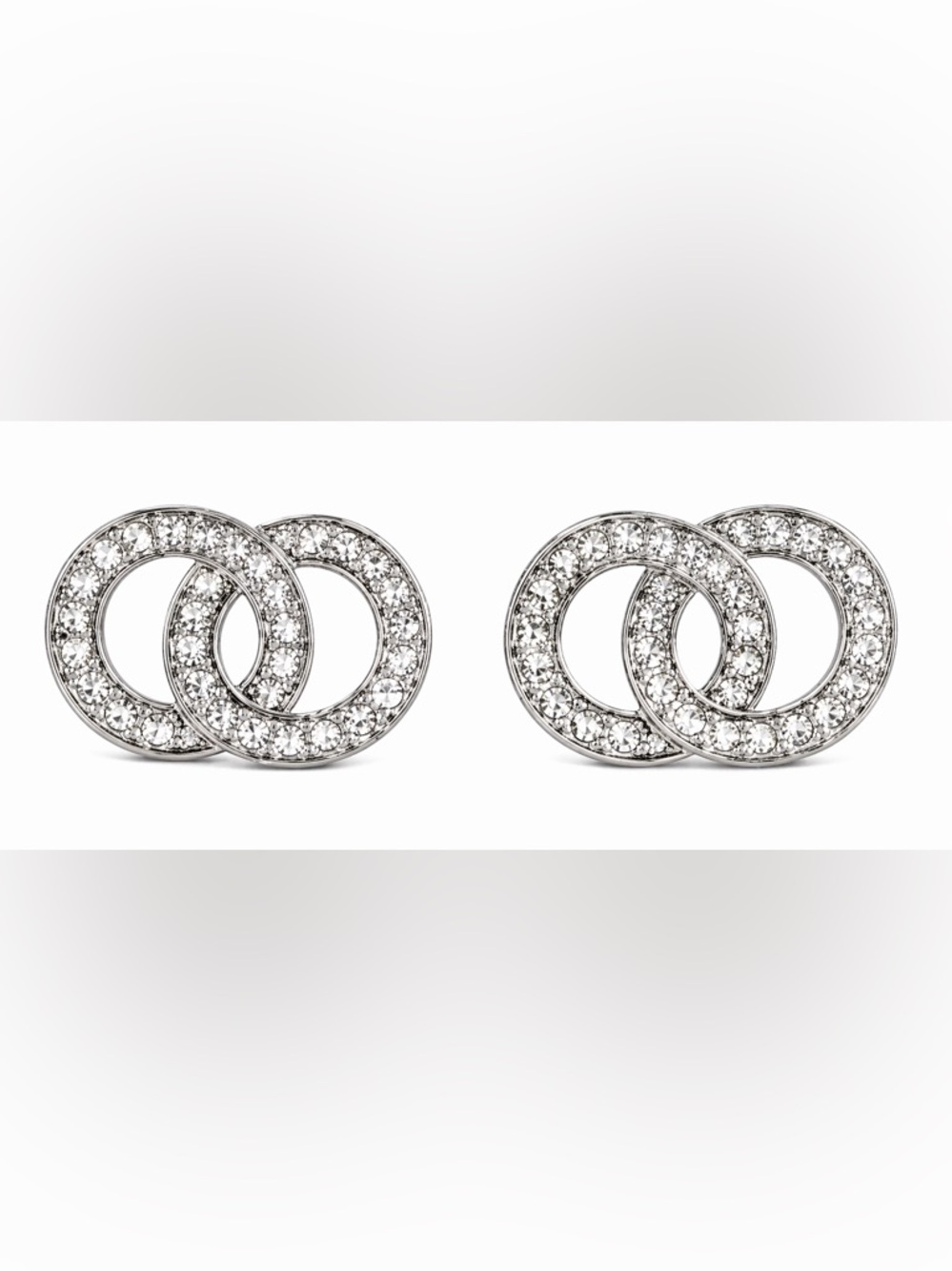 Silver Interlocking Circle Zirconia Stud Earrings